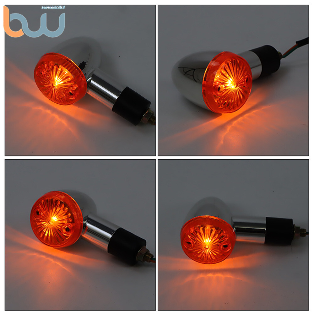 2x Amber Chrome Bullet Front Rear Motorcycle Turn Signal Blinker Indicator Light