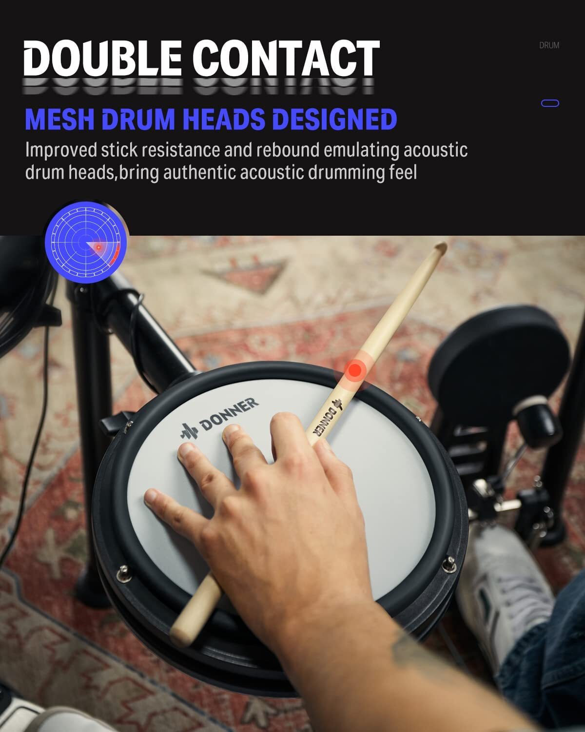 🥁 Donner DED-200X Electronic Drum Set With Throne Dual Zone Quiet Mesh Pads