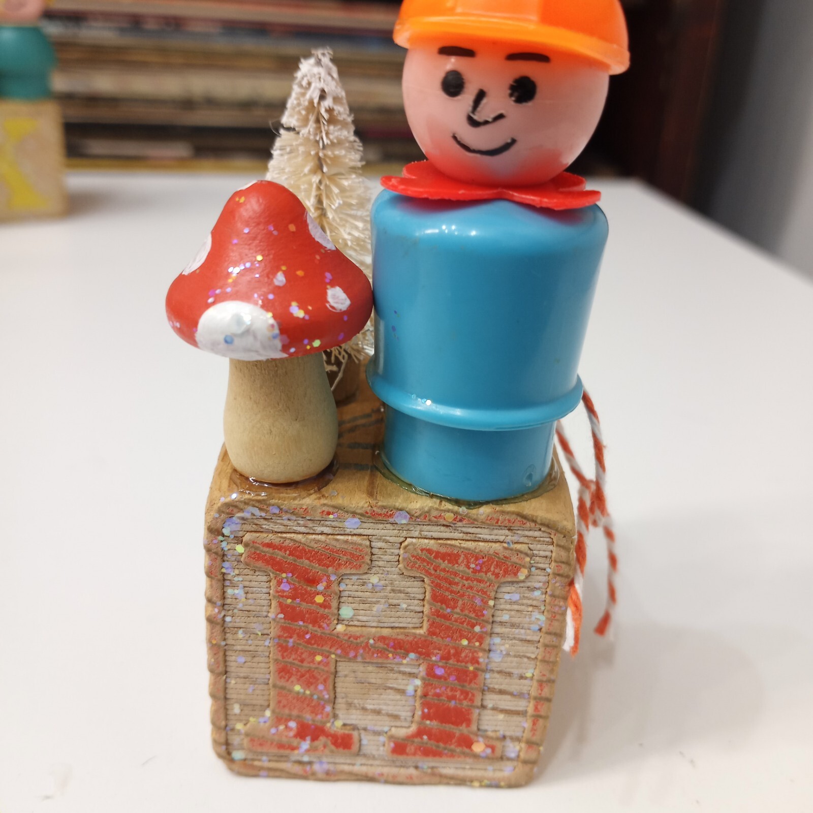 Vintage building block  Fisher Price Little People Christmas Ornament Letter H