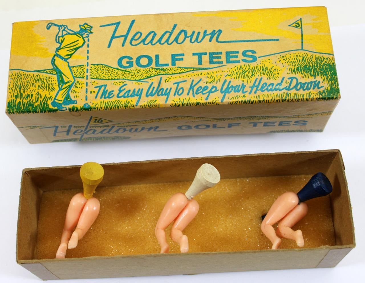 Vintage Risque Headown Buns Up Plastic Golf Tees ~ Unused Pre-owned Set of 3