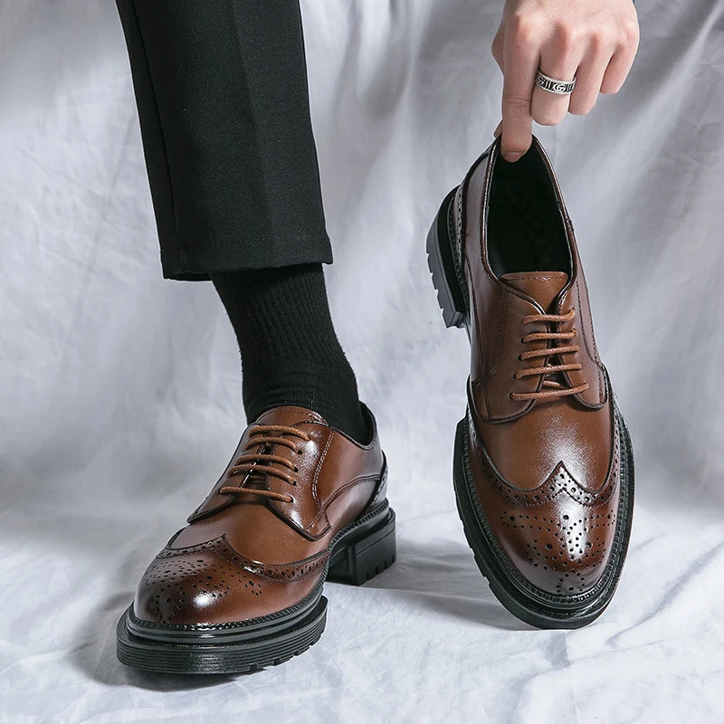 Leisure Genuine Leather Shoes for Men, Pointed Business Height Increase Shoes
