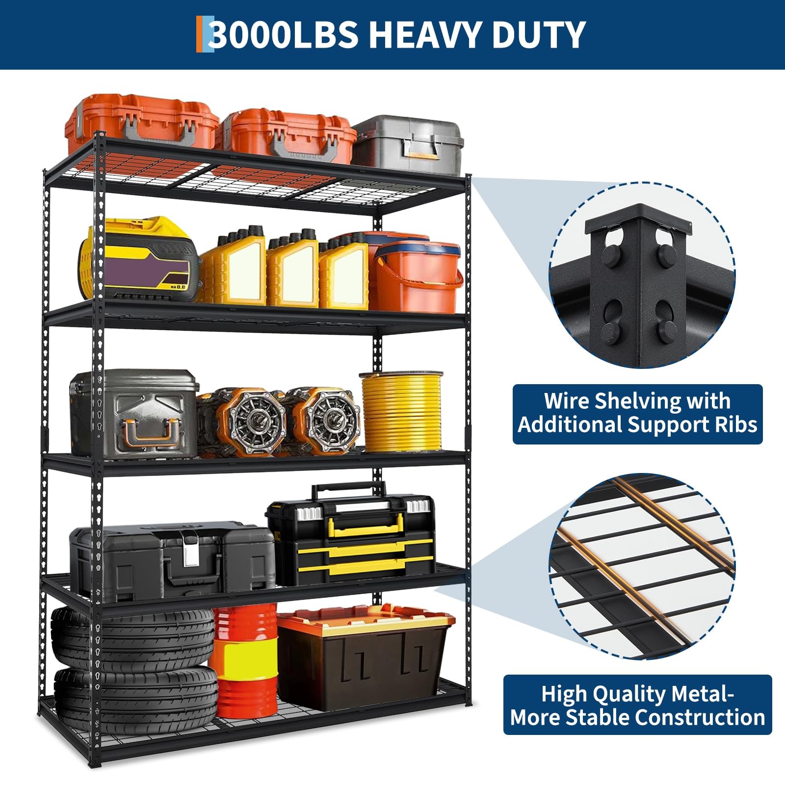 5-Tier Heavy Duty Garage Shelving Units Adjustable Storage Shelves 60x24 x78in