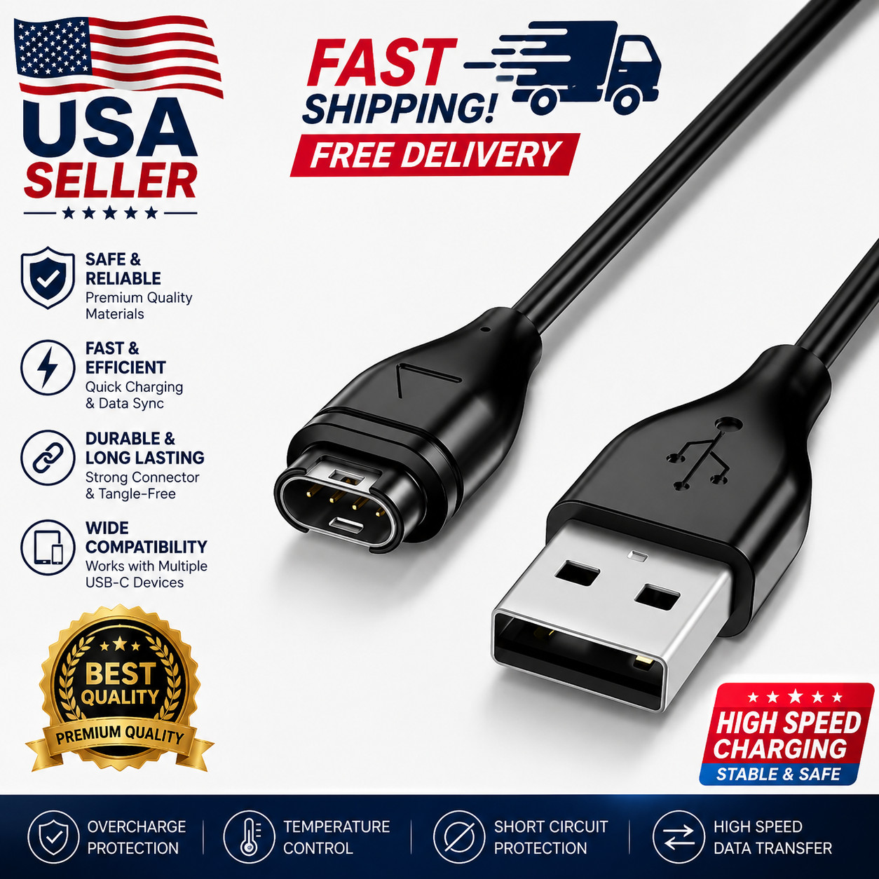 1pcs USB Charger For Garmin Instinct/Venu 2/Vivoactive 3/Fenix 7/Forerunner 55