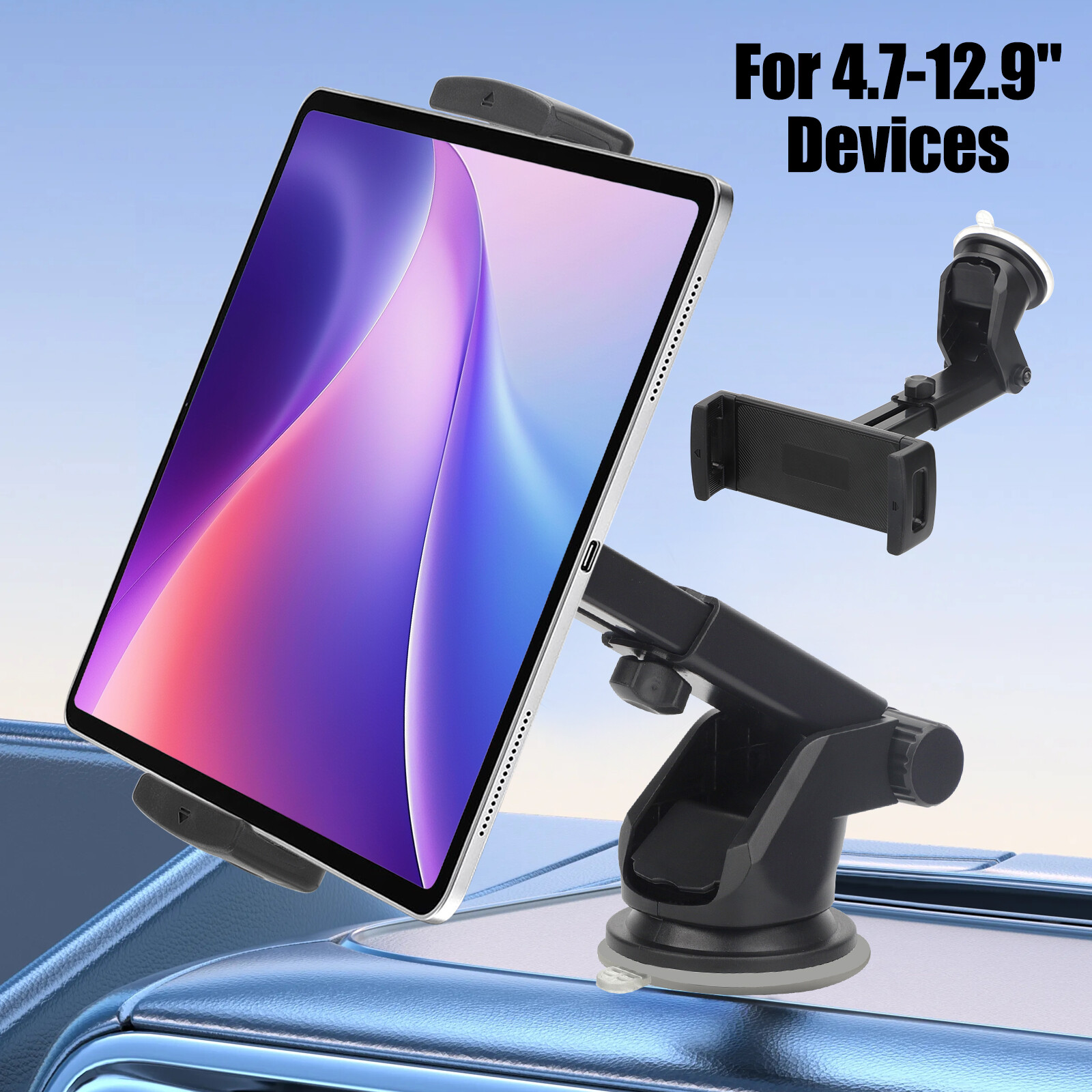 Car Tablet Phone Mount Holder Windshield Dashboard for 4.7-12.9" iPhone iPad GPS