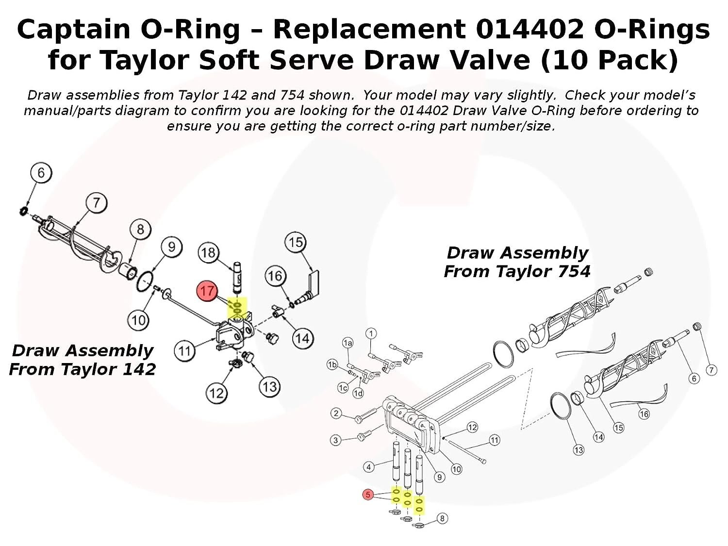 Captain O-Ring – Replacement 014402 O-Rings for Taylor Soft Serve Draw Valve...