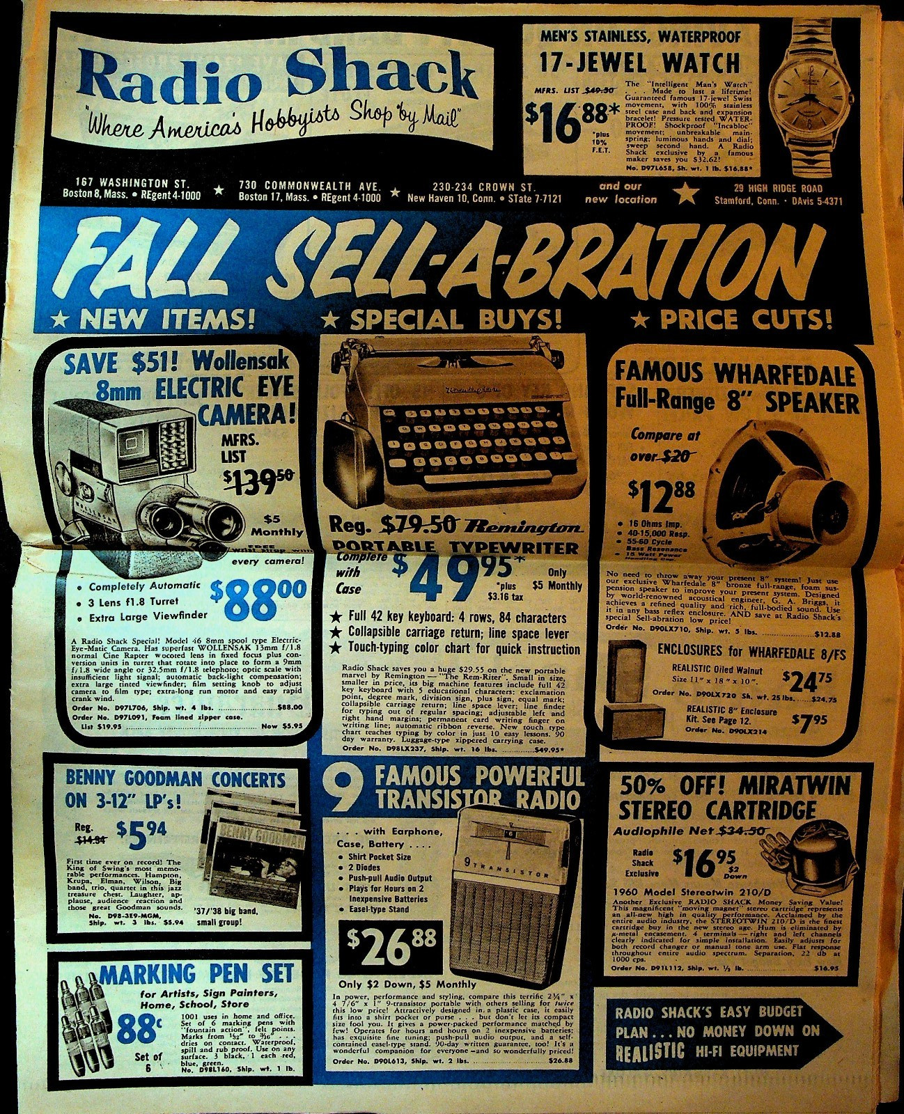 Radio Shack Fall 1960 Catalog Circular Stereo Preamp Speaker Camera Transistor