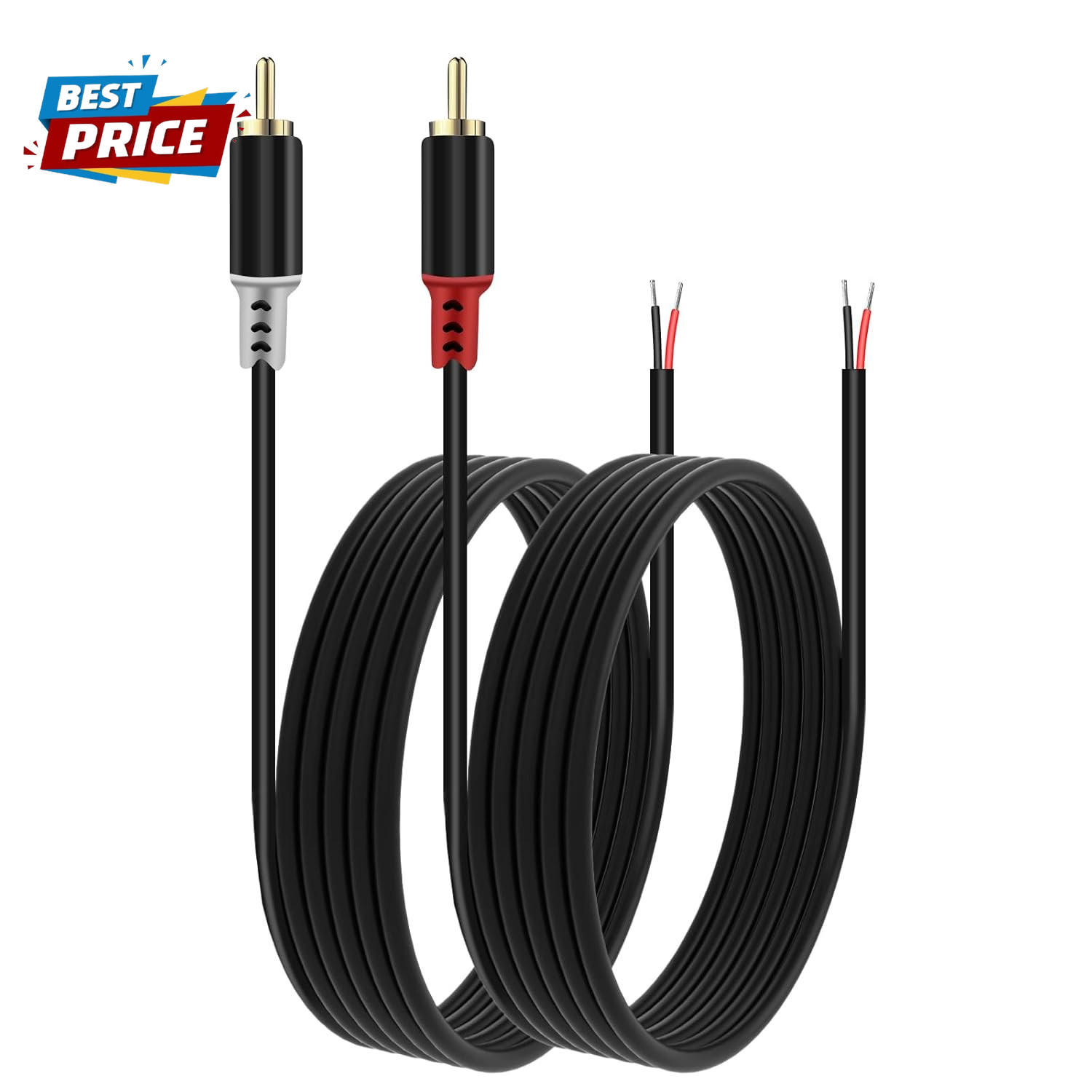 RCA to Speaker Wire Adapter, 2 Bare Wire Cables to RCA Plug Adapter - 20AWG, 6.6