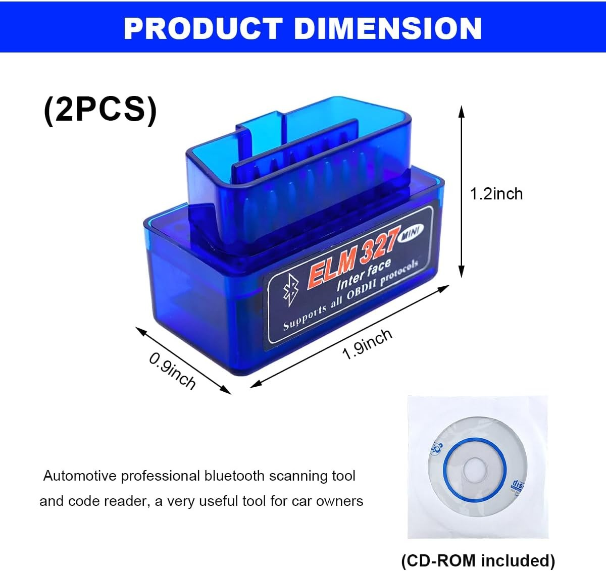2 PCS ELM327 OBDII Car Auto Diagnostic Scanner, Professional Wireless Bluetooth