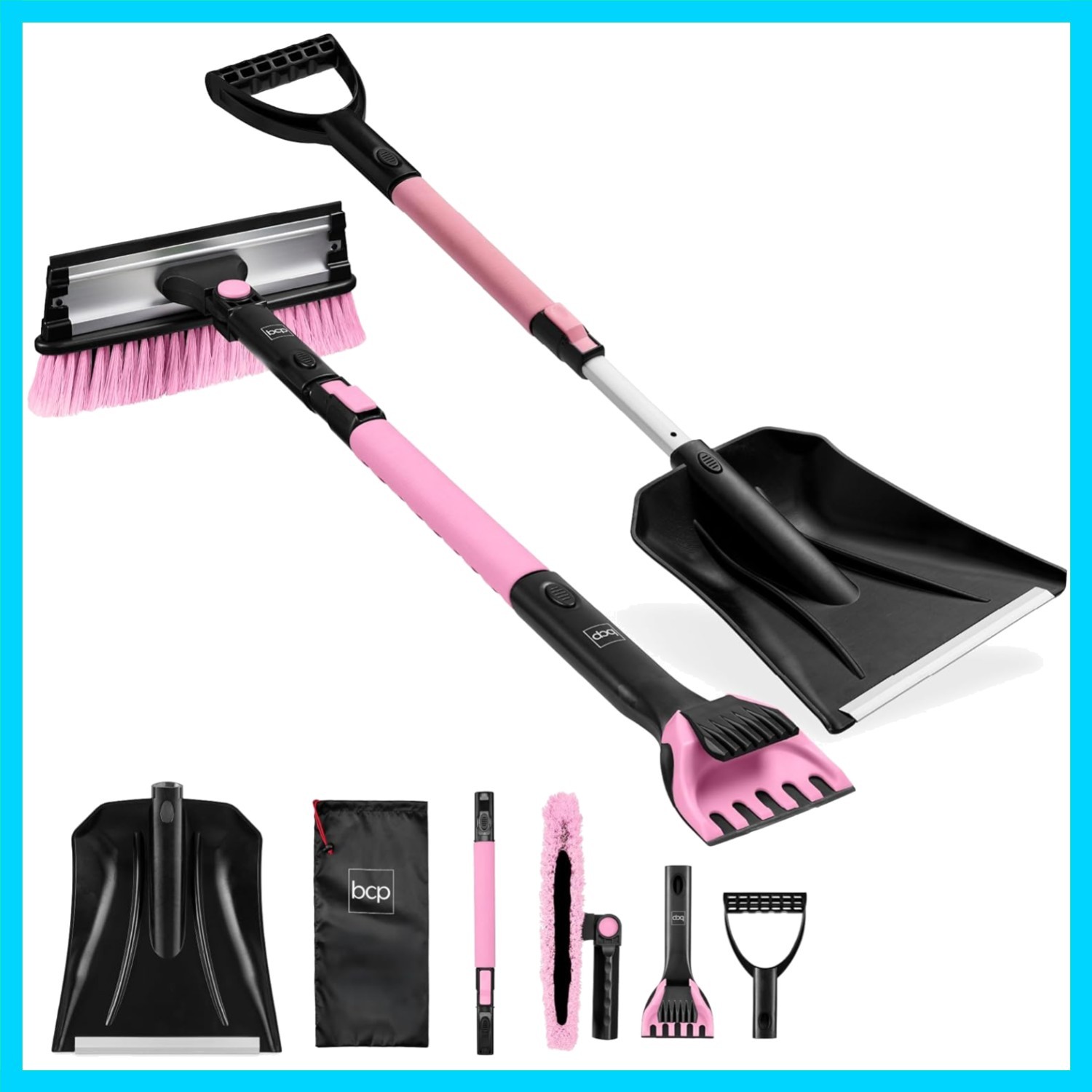 4 in 1 Snow Brush with Shovel, Squeegee & Ice Scraper, Up to 39" Extendable F...