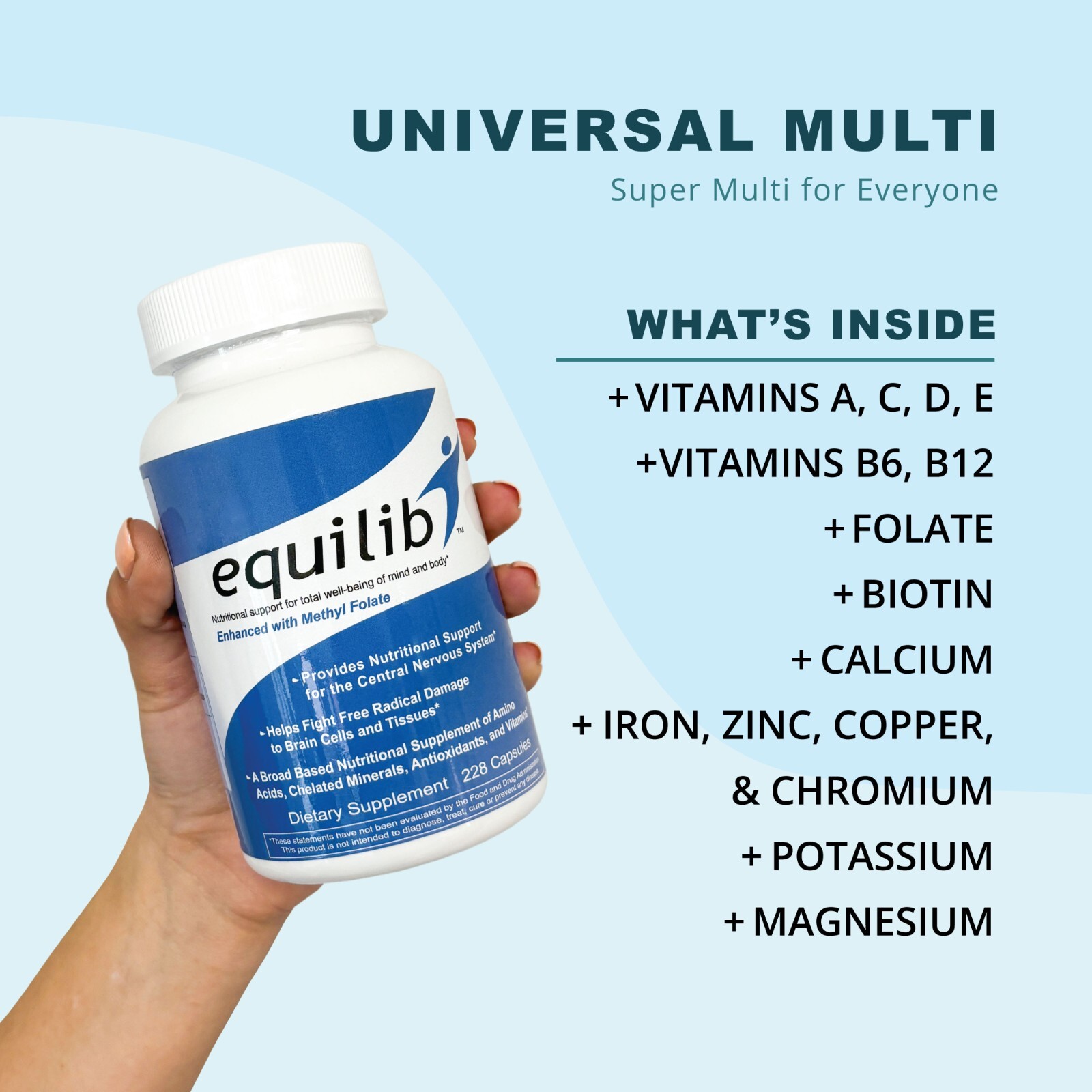 Equilib All Natural Supplement Capsules Enhanced with Methyl Folate, 228 Count