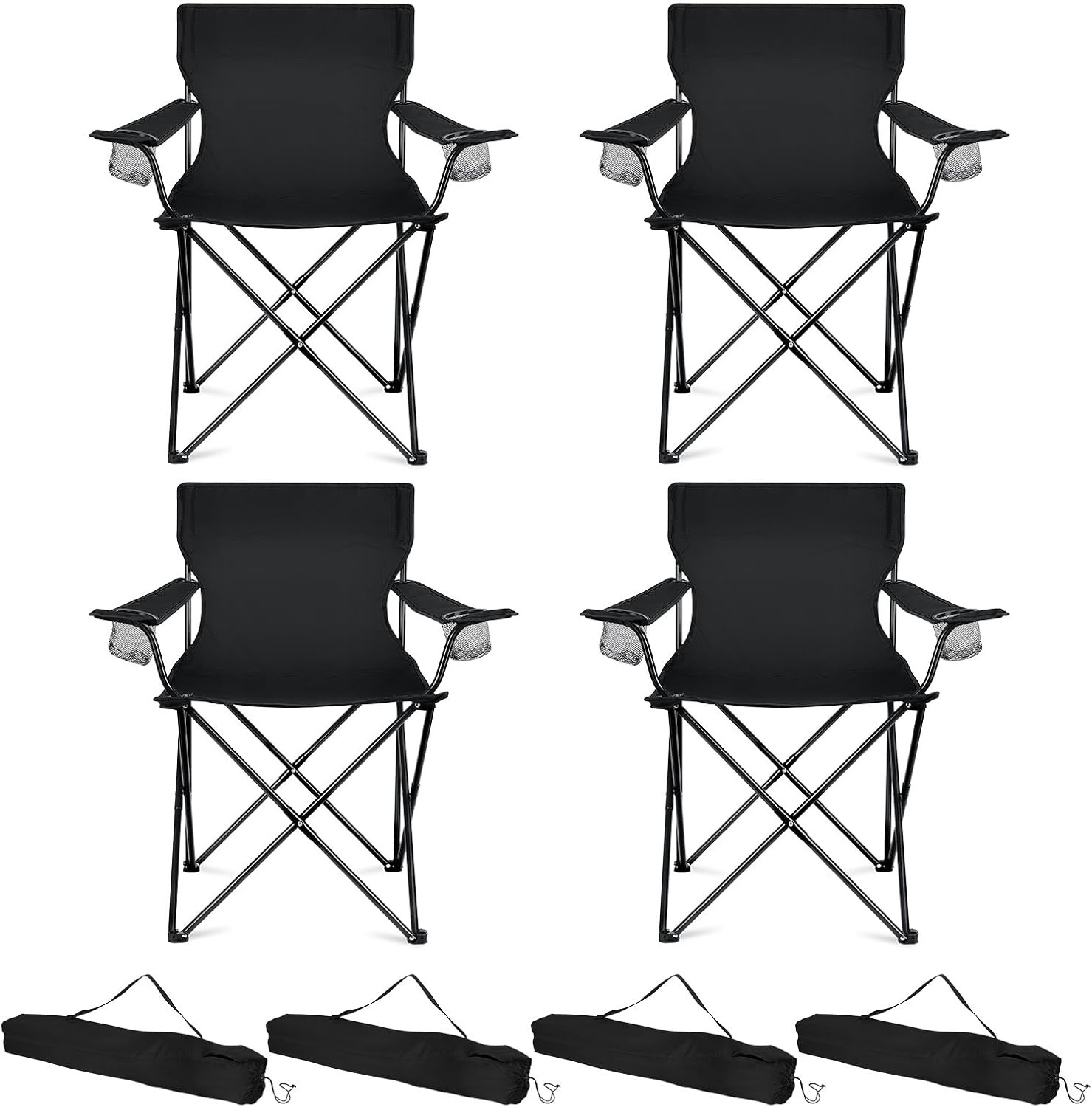 Camping Chairs 4 Pack, Oversized Folding Chair with Cup Holders for Adults, Port