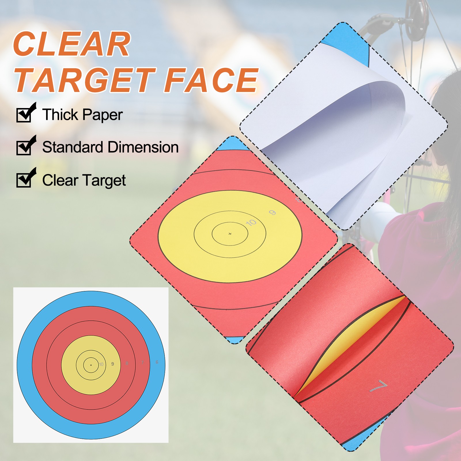 60Pcs Archery Target Paper 16"x16"(40cm) Standard 5 Ring Multicolor
