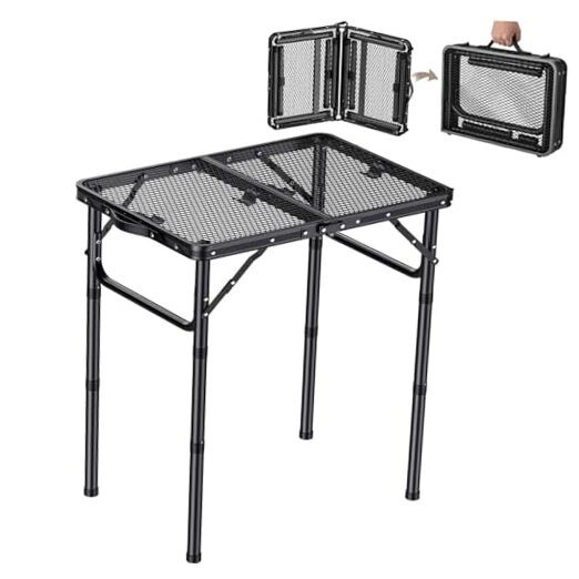 Folding Grill Table Portable-3 Adjustable Height 30/20/9.9 Inch Camping Table
