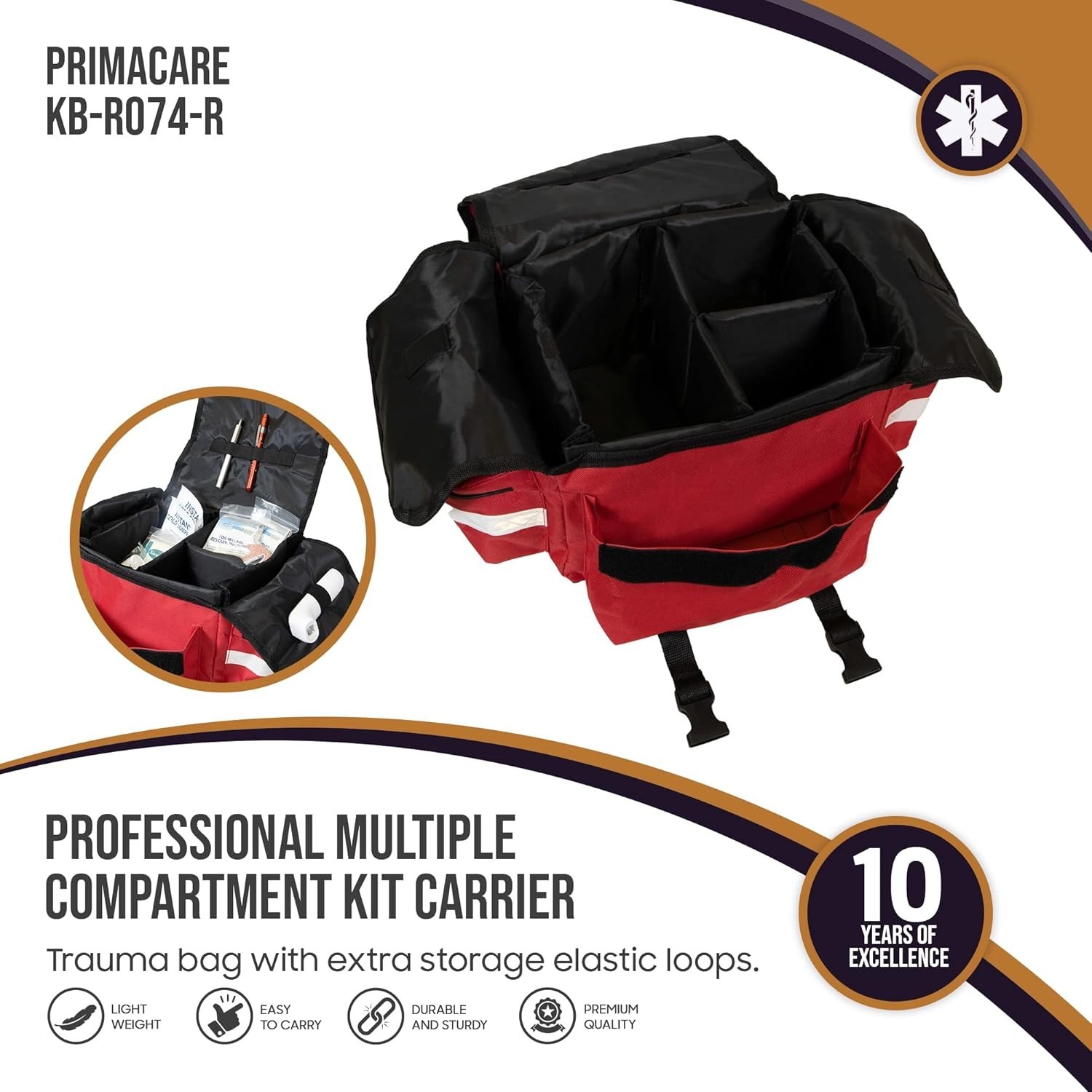 Versatile Red EMT Trauma Bag - 17" x 9" x 7", Multiple Compartments Included
