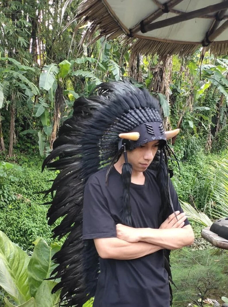 day of the dead headdress, aztec feather headdress, animal horn headdress