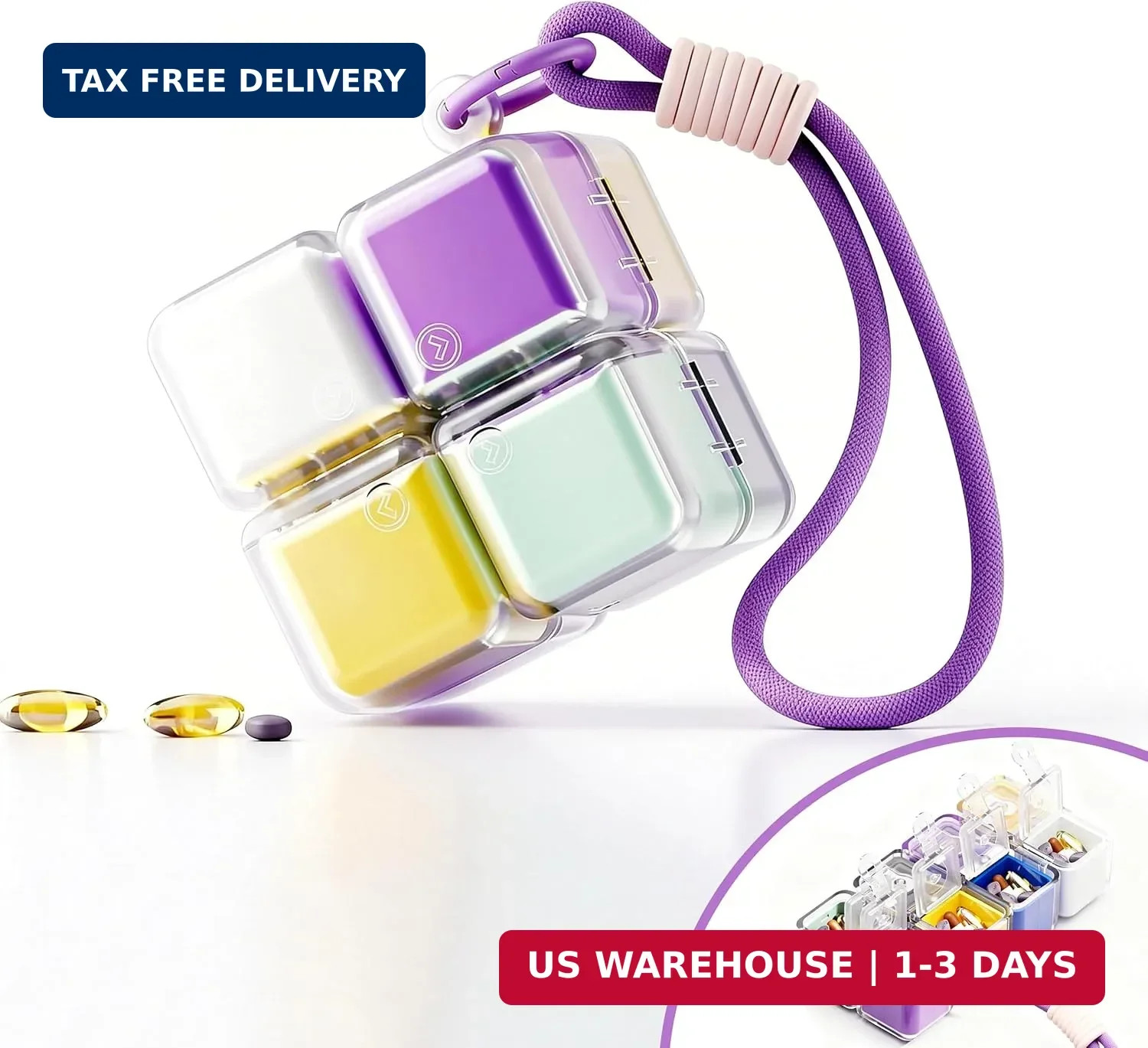 Weekly Pill Organizer - Foldable Travel Pill Organizer Magic Cube - Large Daily