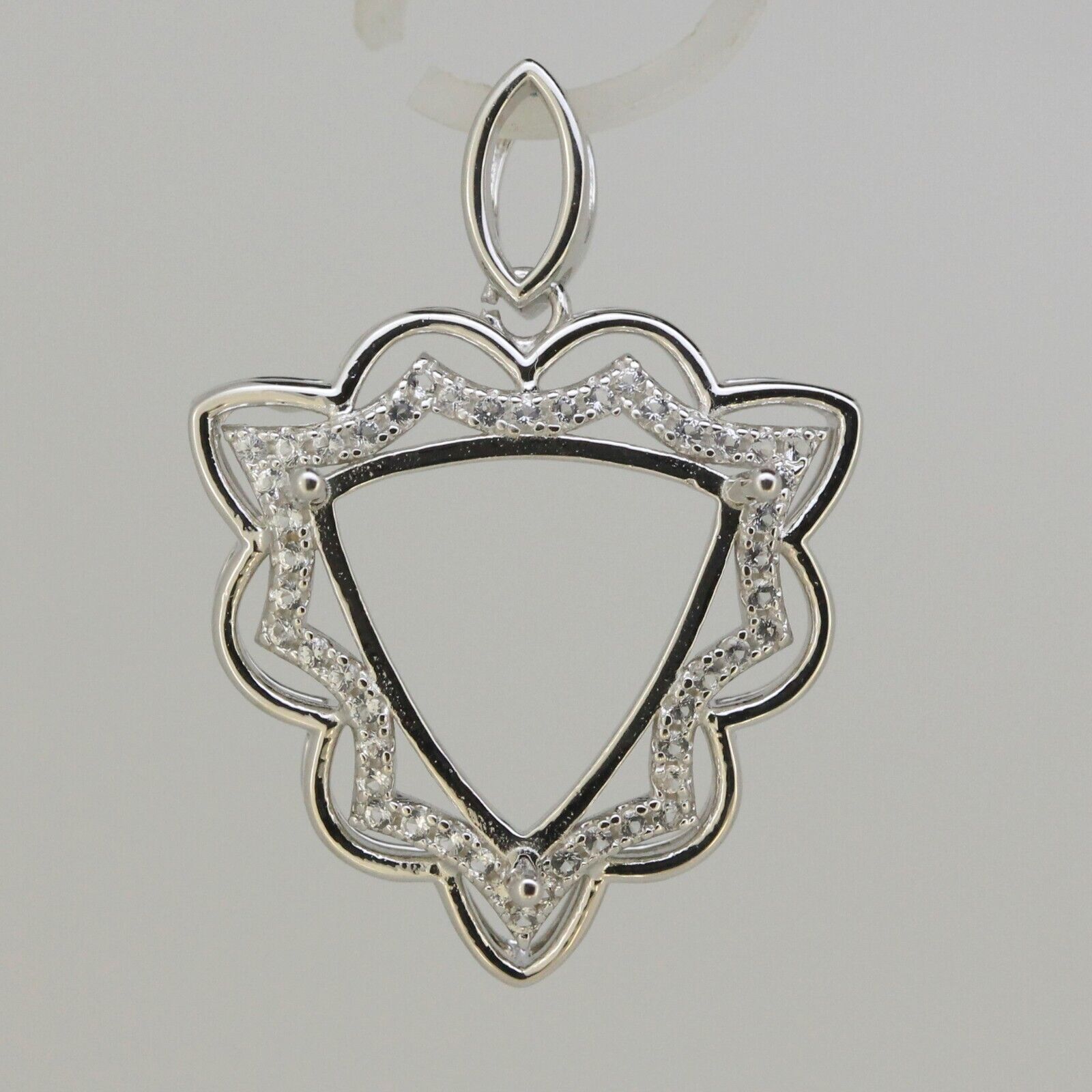 Sterling Silver Semi Mount Pendant Setting Trillion Tri 15x15mm Topaz Halo