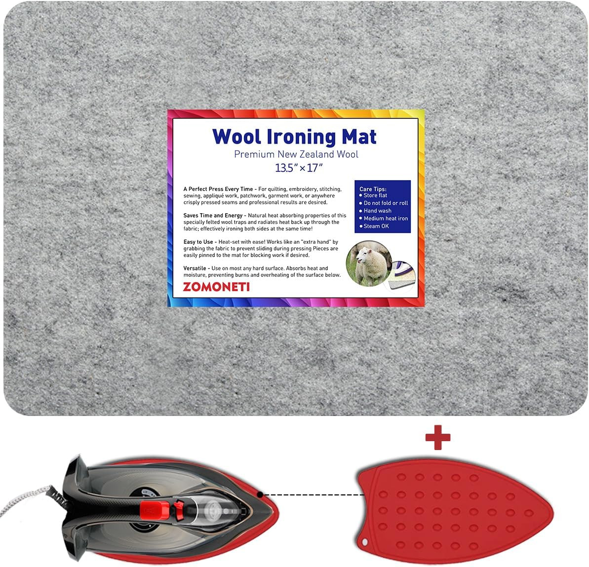 ZOMONETI 17" X 13.5" Wool Pressing Mat 100% New Zealand Felted Wool Ironing Mat