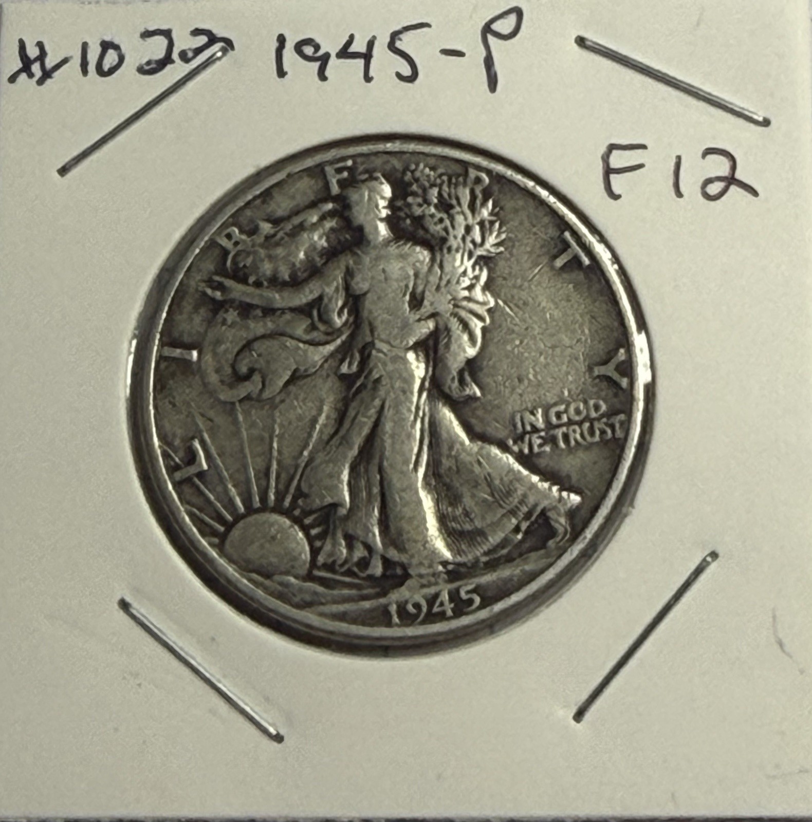 1945 P F (Fine) Walking Liberty Silver Half Dollar