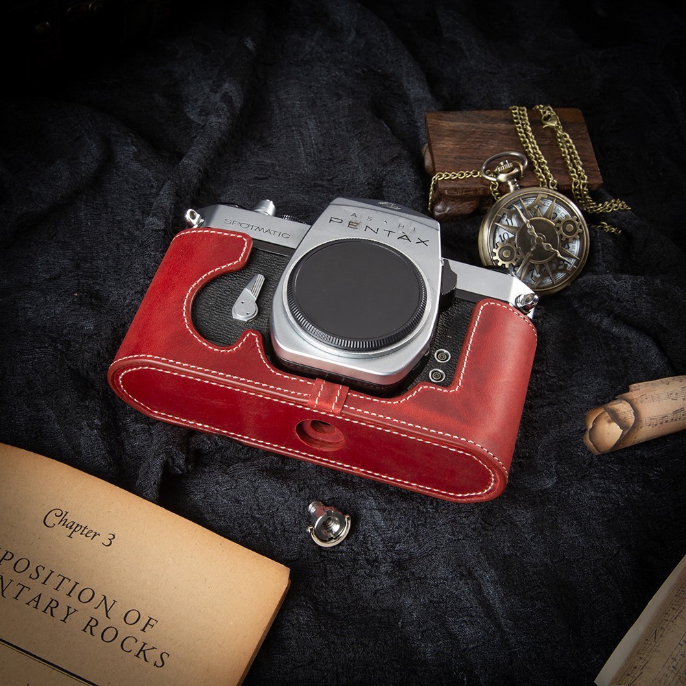 Handmade Genuine Real Leather Half Camera Case Bag Cover For Pentax SP