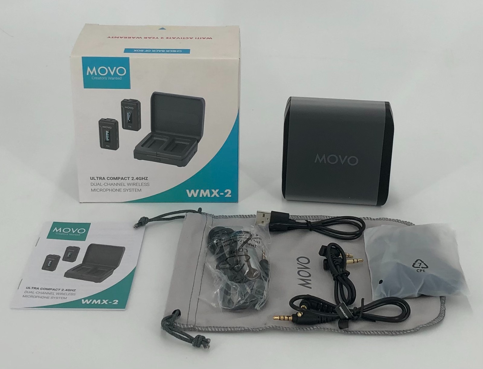 Movo WMX-2 Wireless Lavalier Microphone System for DSLR Vlogging w Charging Case