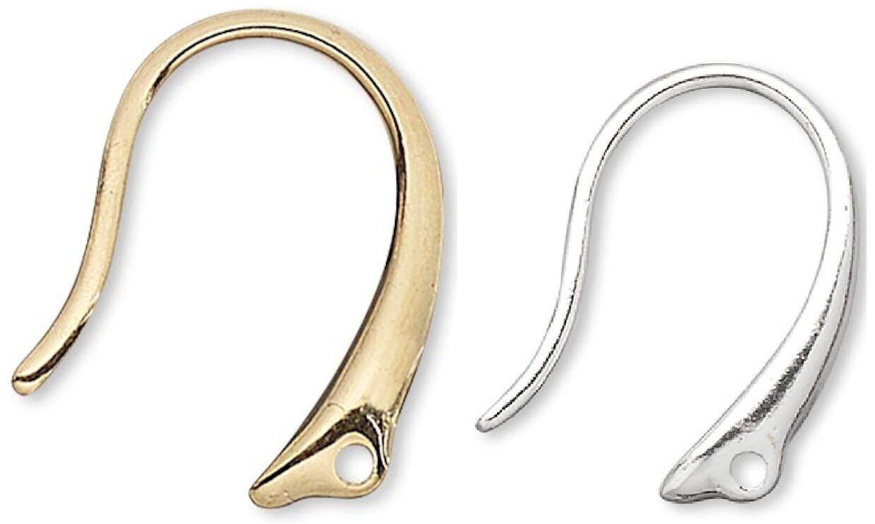 10 Gold Plated Brass OR Silver Plated 14mm Ear Wires Fancy Fishhook Earrings