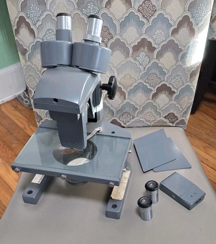 Vintage Bausch & Lomb Stereo Microscope, Three Sliding Objectives, Mirror w/ Box