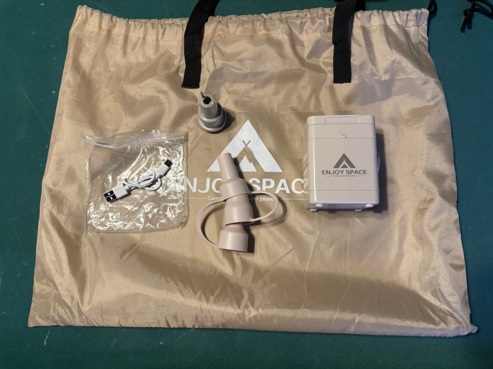 ENJOY SPACE Single Beige Air Pad w/ Pump, USB Cable & Carry Straps
