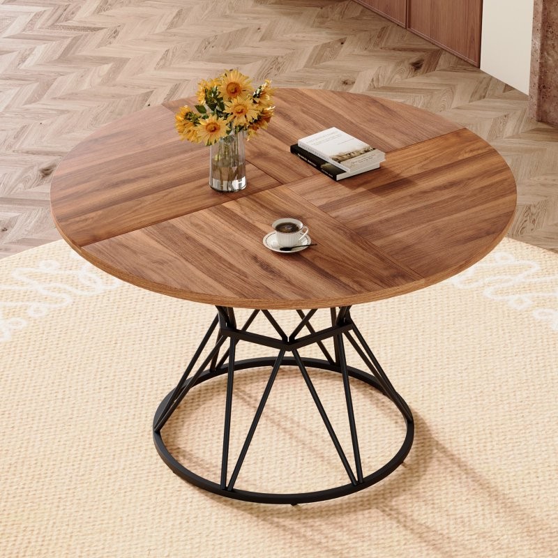 Round Dining Table Circle Table for 4 Kitchen Table MDF Tabletops Metal Brackets