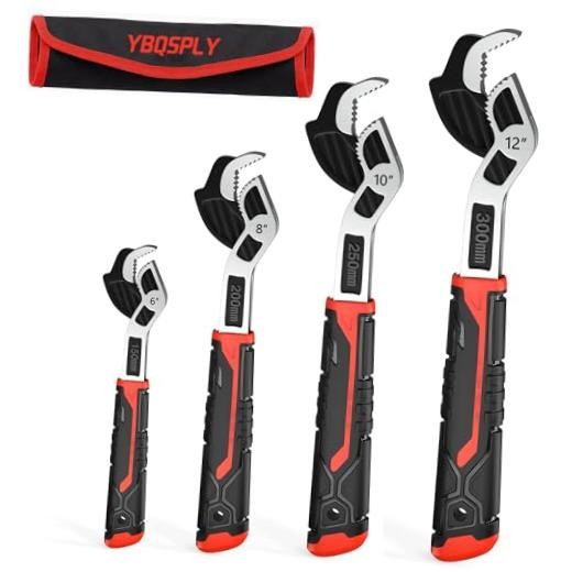 Pipe Wrench Set, 6” 8” 10” 12” Self Adjusting Wrench 4-Piece Plumbing Tools