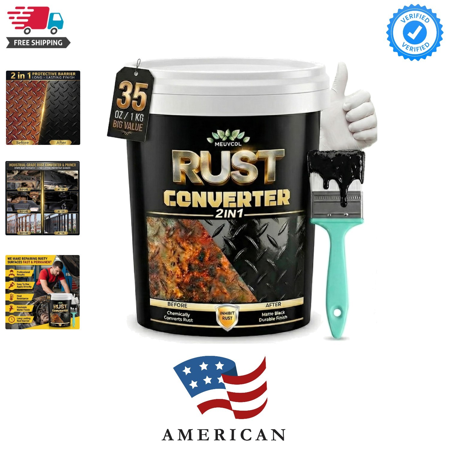 2 in 1 Rust Converter & Metal Primer, 35 oz Black Rust Reformer Paint for Met...