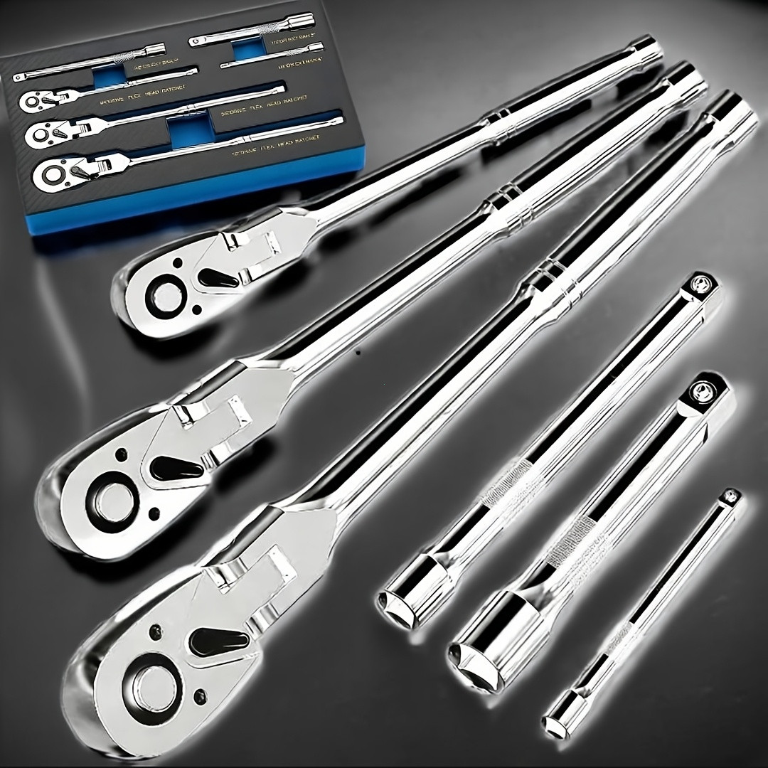 6pcs Ratchet Wrench Set, 1/4", 3/8", 1/2" Drive, 72-Tooth Adjustable Quick-Relea
