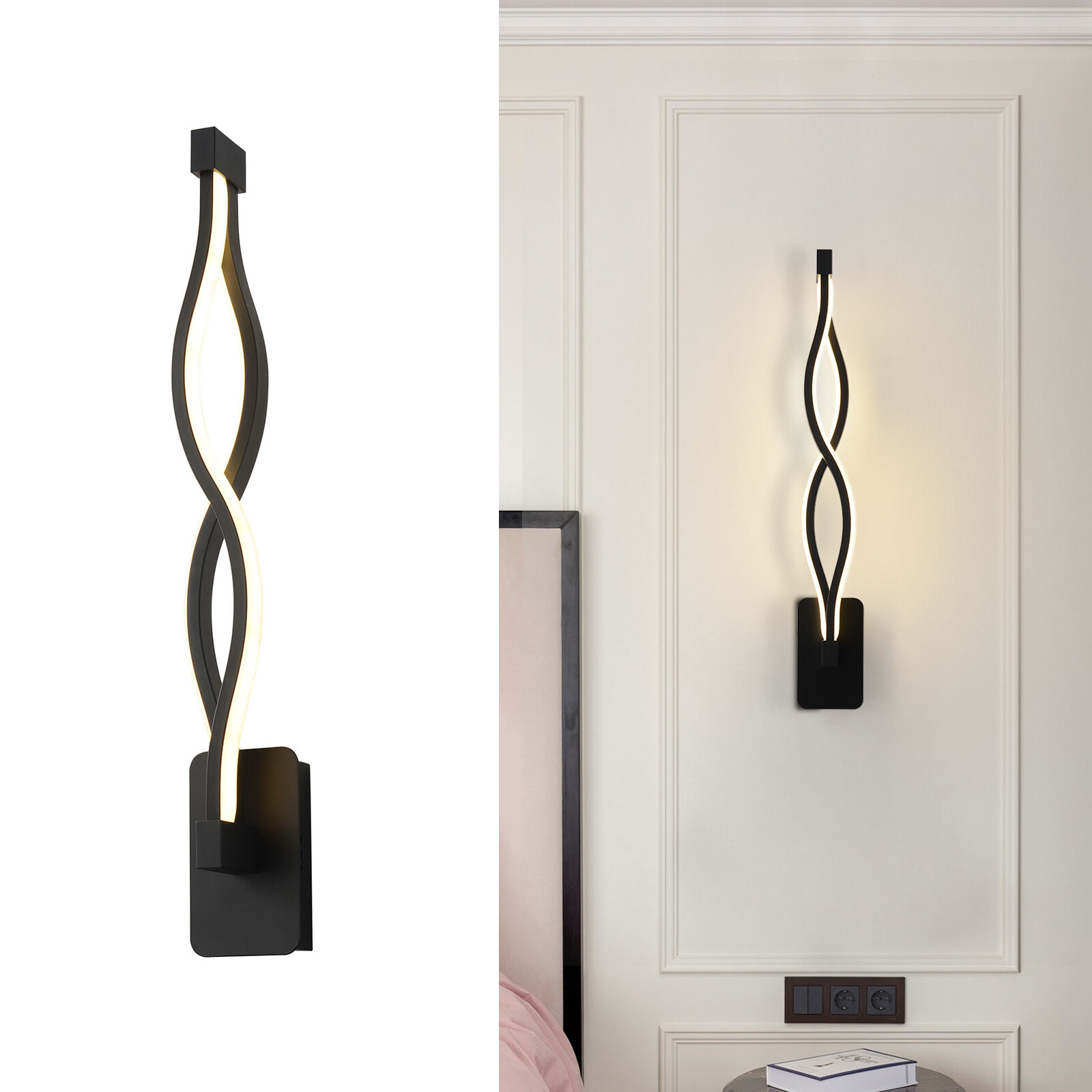 Modern 16W LED Wall-mounted Light Lamp Dimmable Black+Clear Wall Sconce Lighting