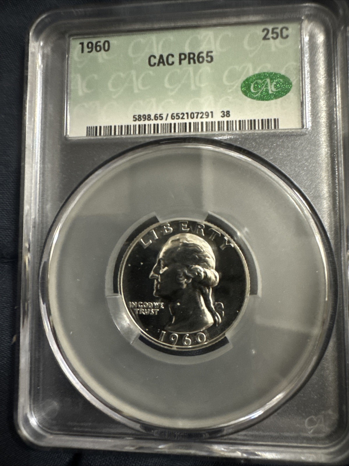 1960 Washington Quarter 25c CAC PR65 Proof 90% Silver Gem Ultra Premium