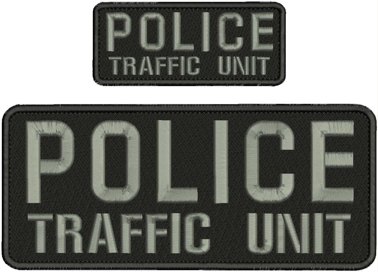 Collectible Embroidery Patch Police Traffic Unit 4X10 AND 2X5 Gray On Black