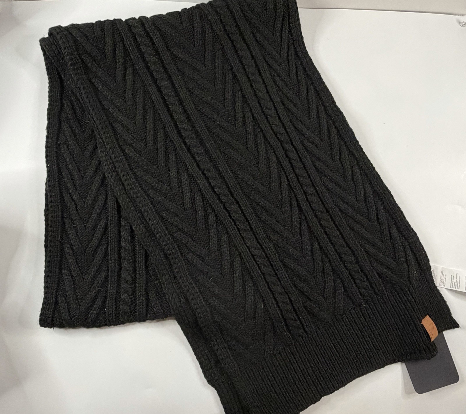 Fabletics Cable Knit Scarf Black One Size Logo Accent Winter Fall