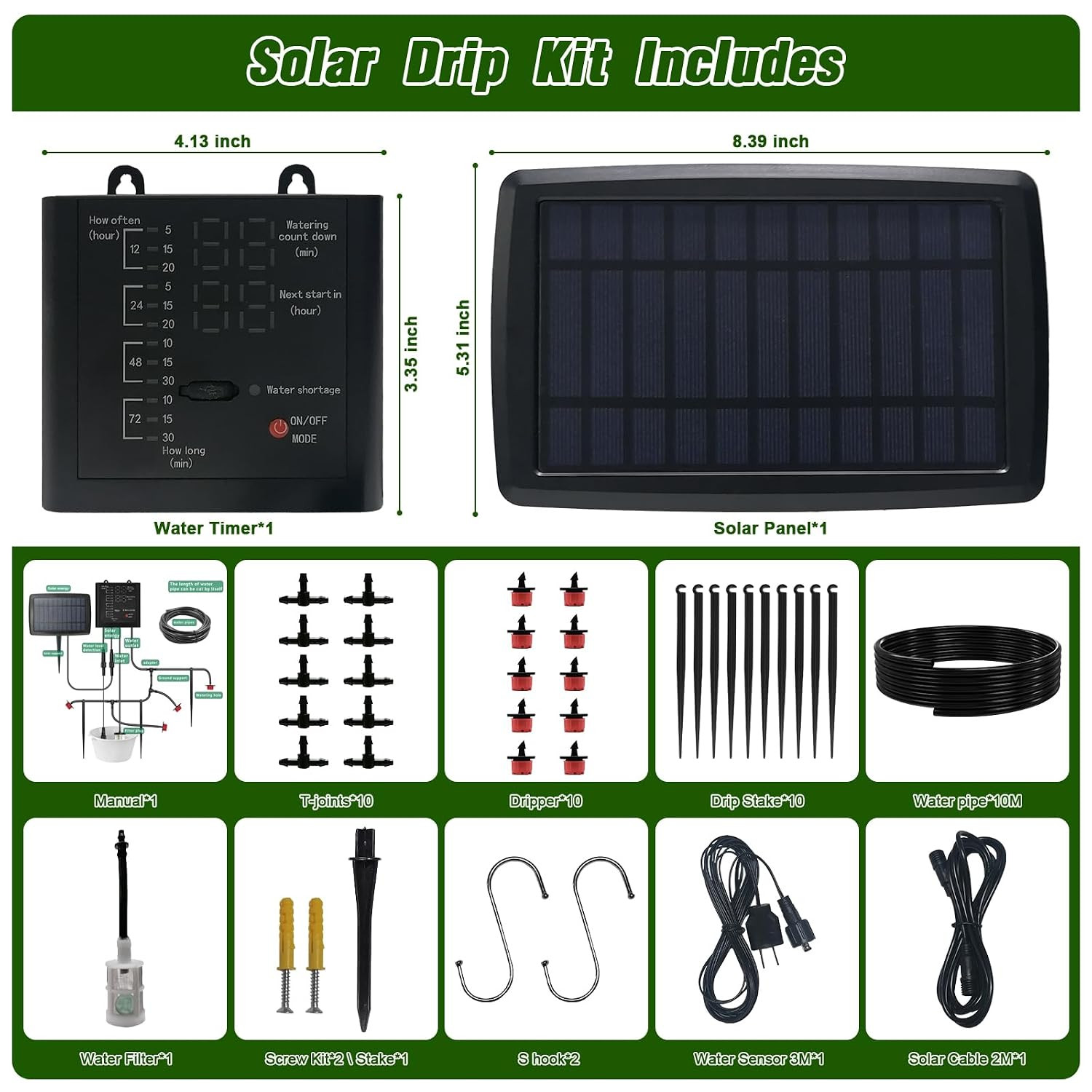 Solar Drip Irrigation System for Garden, Automatic Drip Irrigation Kit with 33FT