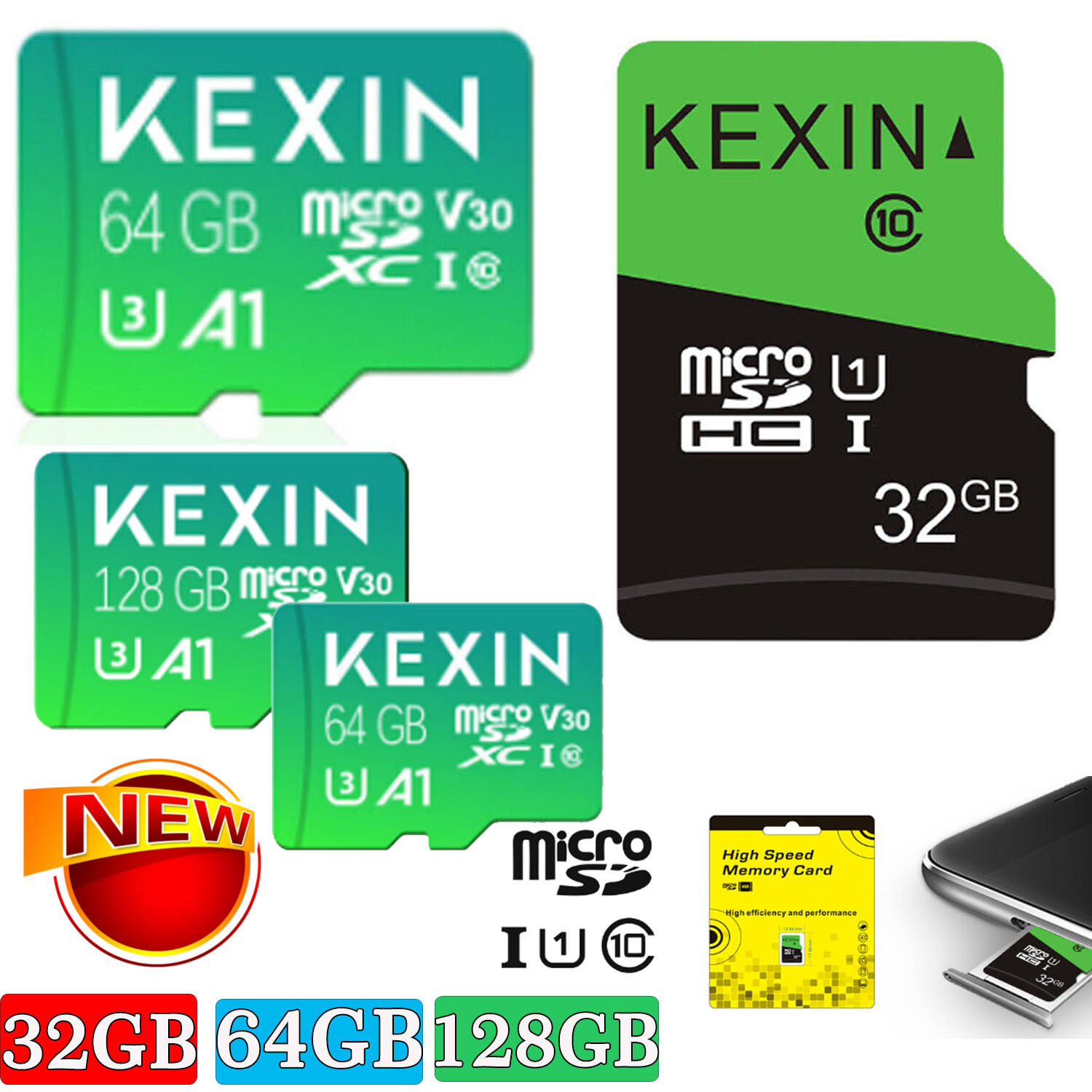 KEXIN Micro SD Card Ultra Memory Card C10 32GB 64GB 128GB High Speed TF Card Lot