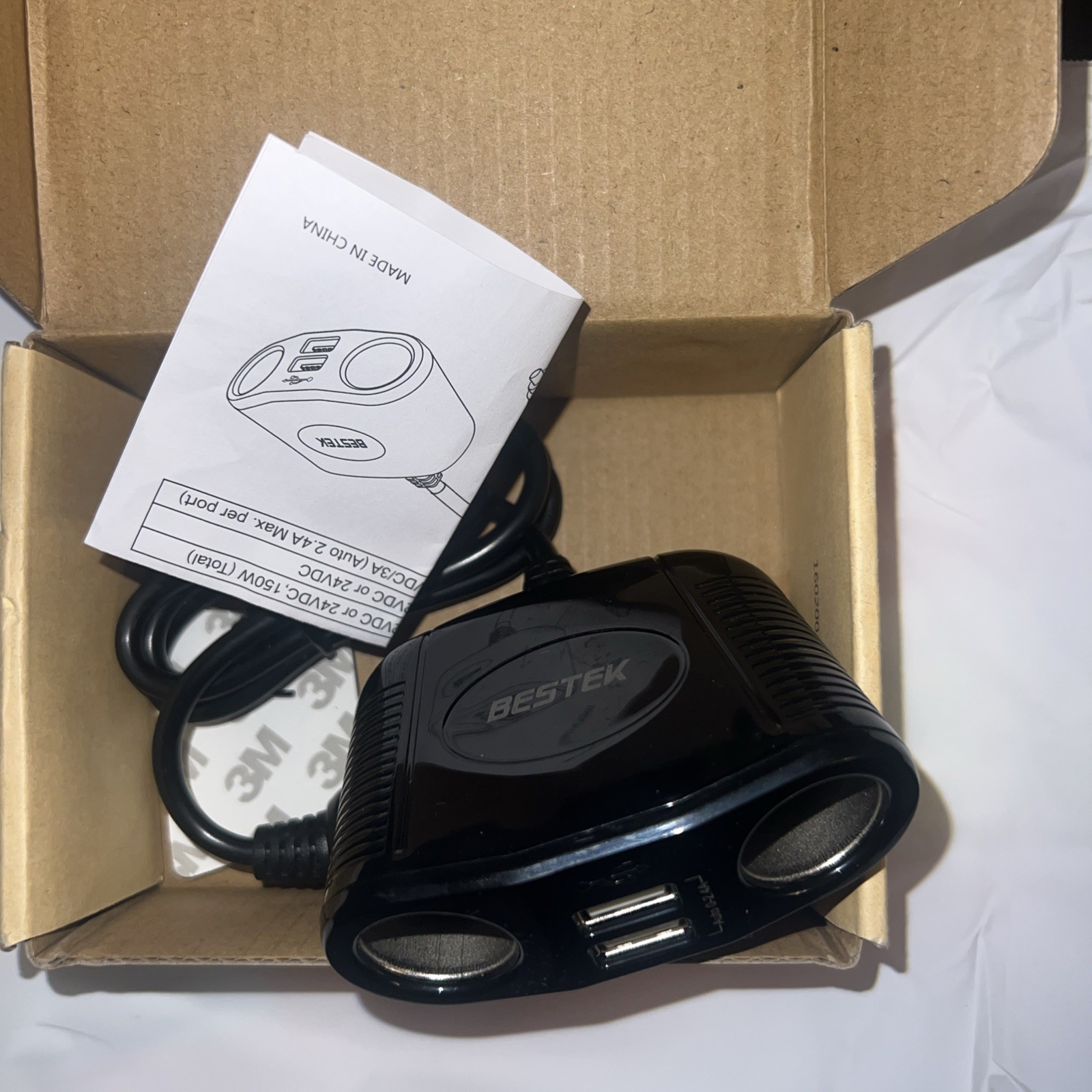BESTEK 150W 2-Socket Cigarette Lighter Splitter Power Adapter with 2 USB Outlets