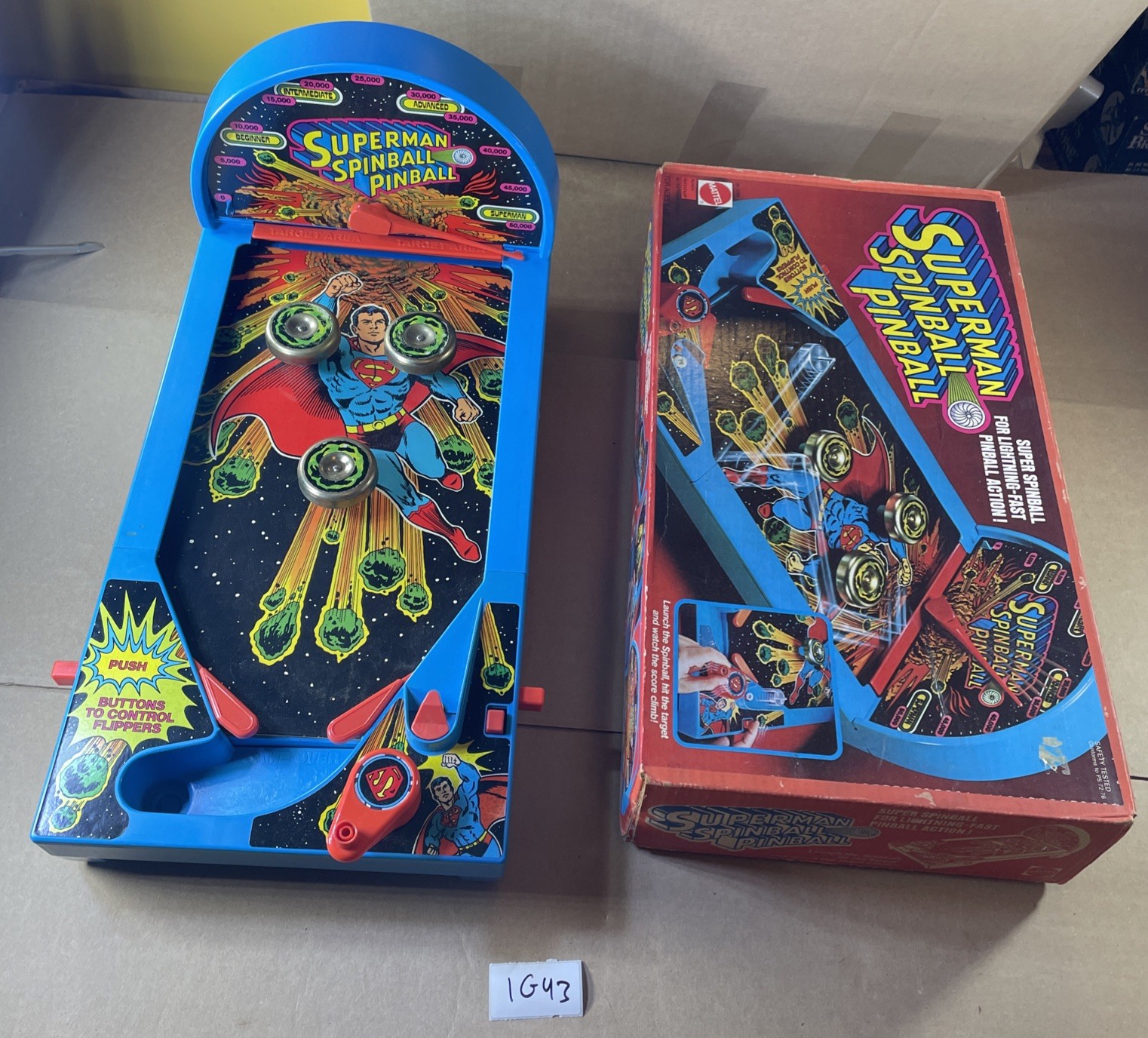 nice Superman Spinball Pinball Game Mattel Works Vintage orig box 1G43