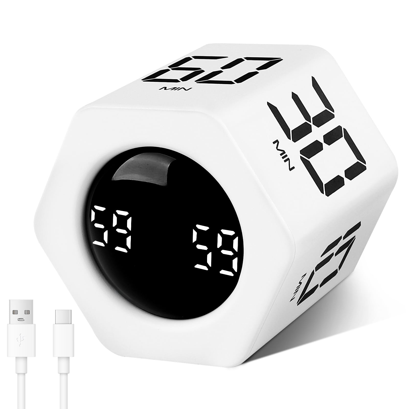 GuDoQi Rotating Pomodoro Timer 1 5 10 30 60 Min Preset, Hexagon ADHD White
