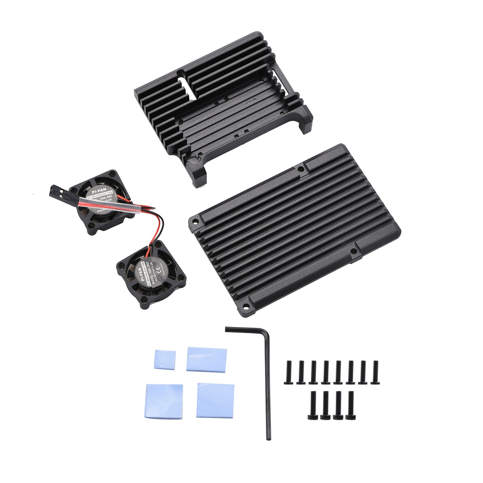 Metal Black Case Shell Box W/ Dual Fan Heatsink For Raspberry Pi 4 Model B 4B'