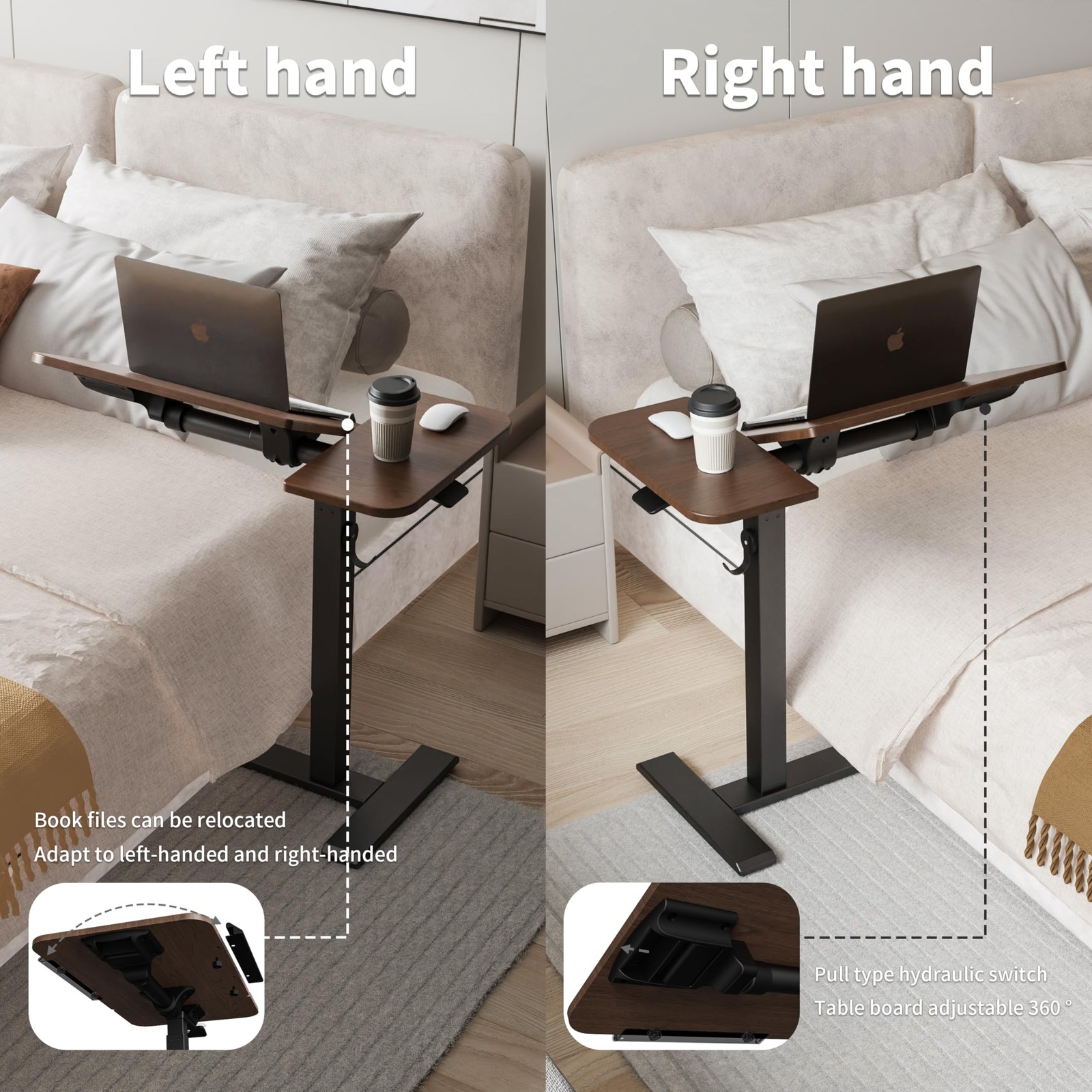 Overbed Table with Tilting Top, Medical Table with Wheel Height Adjustable - ...