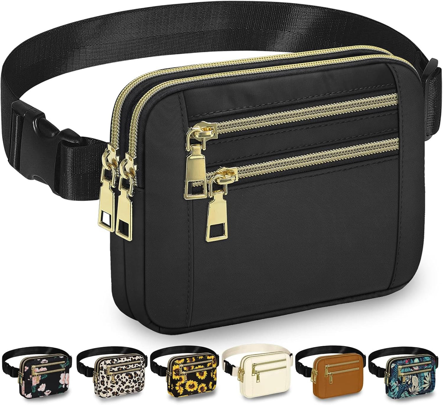 Fanny Packs for Women Fashion Waist Packs Bag with Adjustable Strap and 4 Zipper