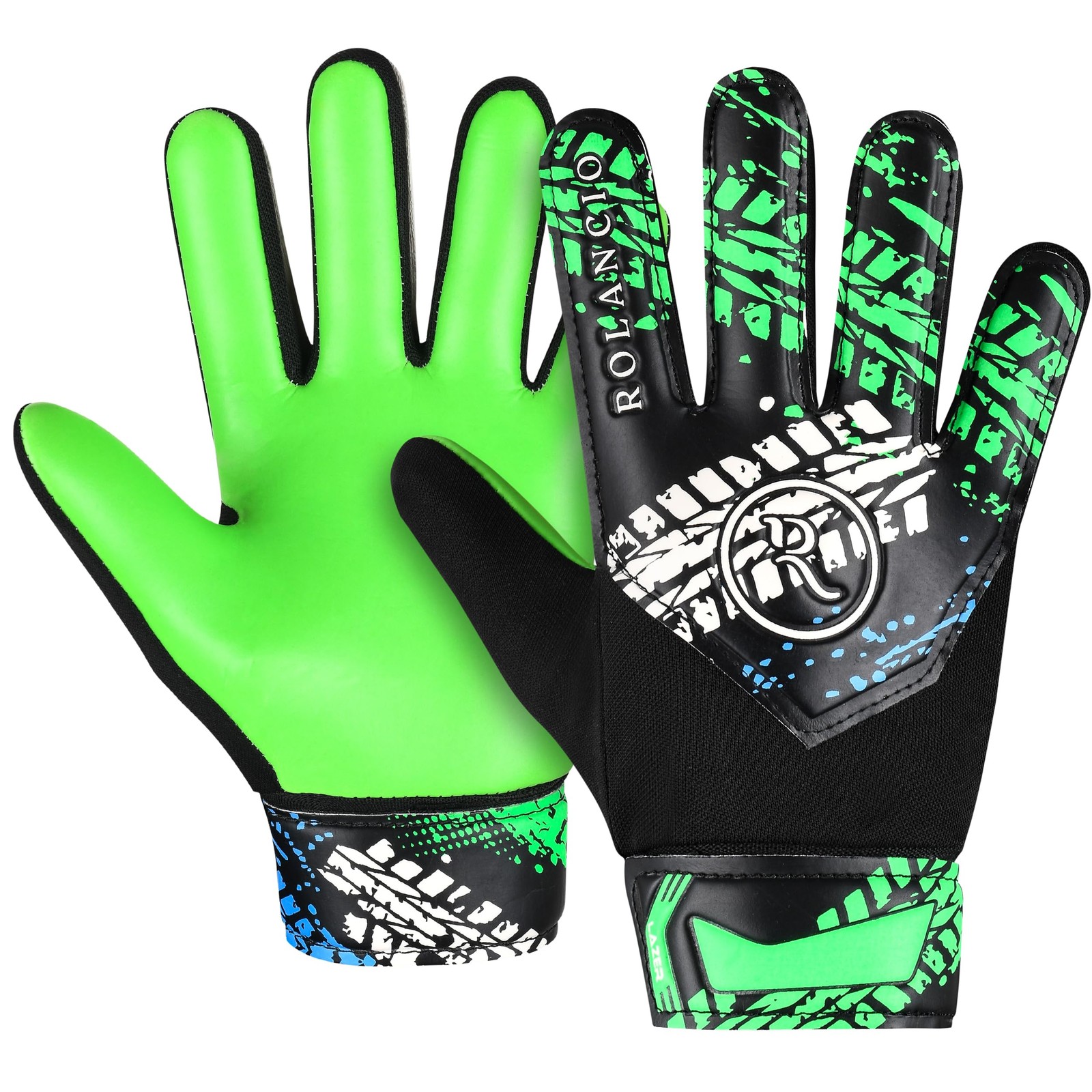 ROLANCIO Soccer Goalie Gloves, Youth Green, Non-Slip Latex, Wrist 5, Green
