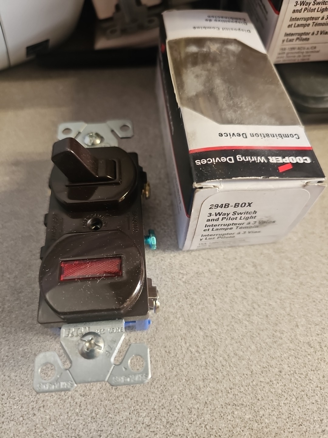 COOPER WIRING DEVICES  294B - BOX  COMBINATION  3- WAY SWITCH AND PILOT LIGHT