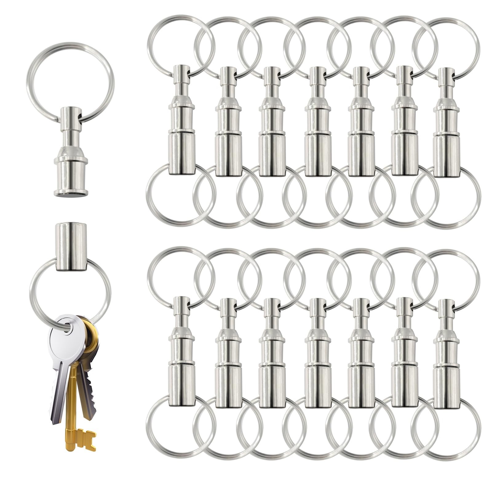 OWMOSYX 14 PCS Quick Release Detachable Keychain Dual Pull moderate, Silver
