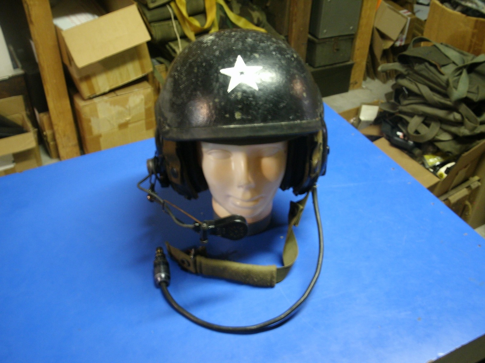 VINTAGE  1976 CVC TANKER HELMET w  LINER & HEADSET UNIT MARKED 1-12 TEXAS GUARD