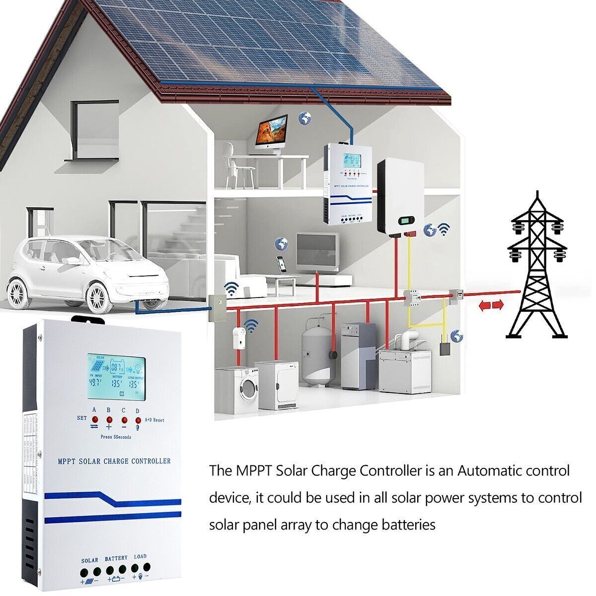 60A MPPT Solar Charge Controller 12/24/36/48V Battery System Max 160VDC PV Input