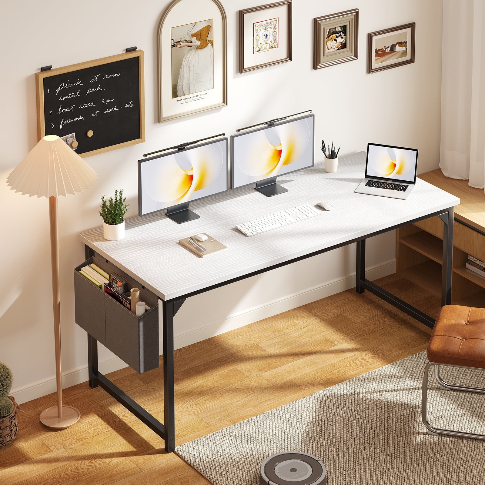 63" Computer Desk with Metal Frame, Waterproof Surface and Storage Bag